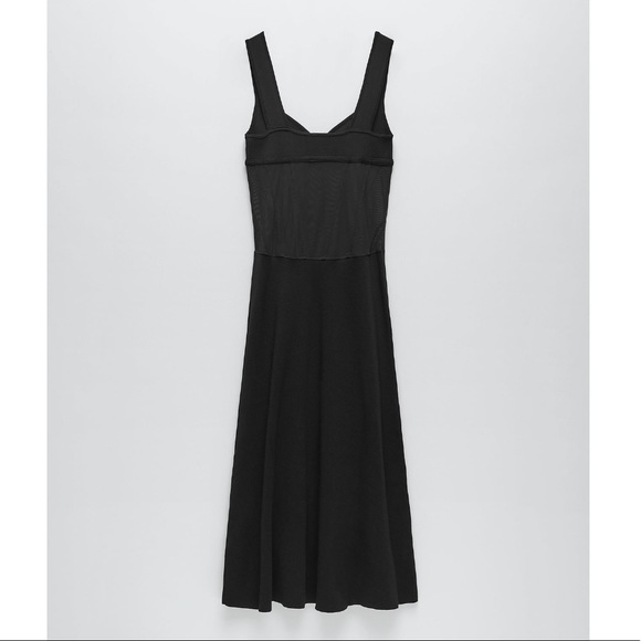 ZARA Black V Neck Semi-Sheer Waist Detail Bandage Knit Midi Maxi Dress - Picture 5 of 7